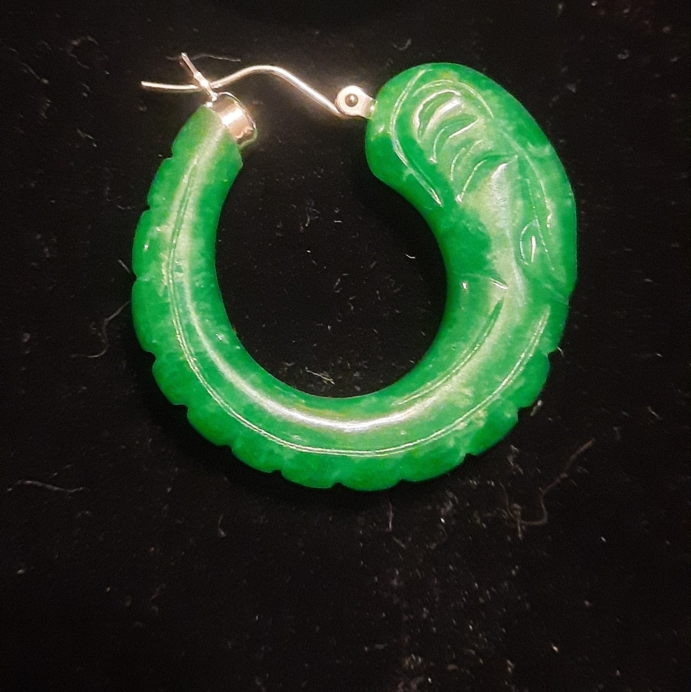 Jade and Sterling Silver Earrings Green, style Elephant